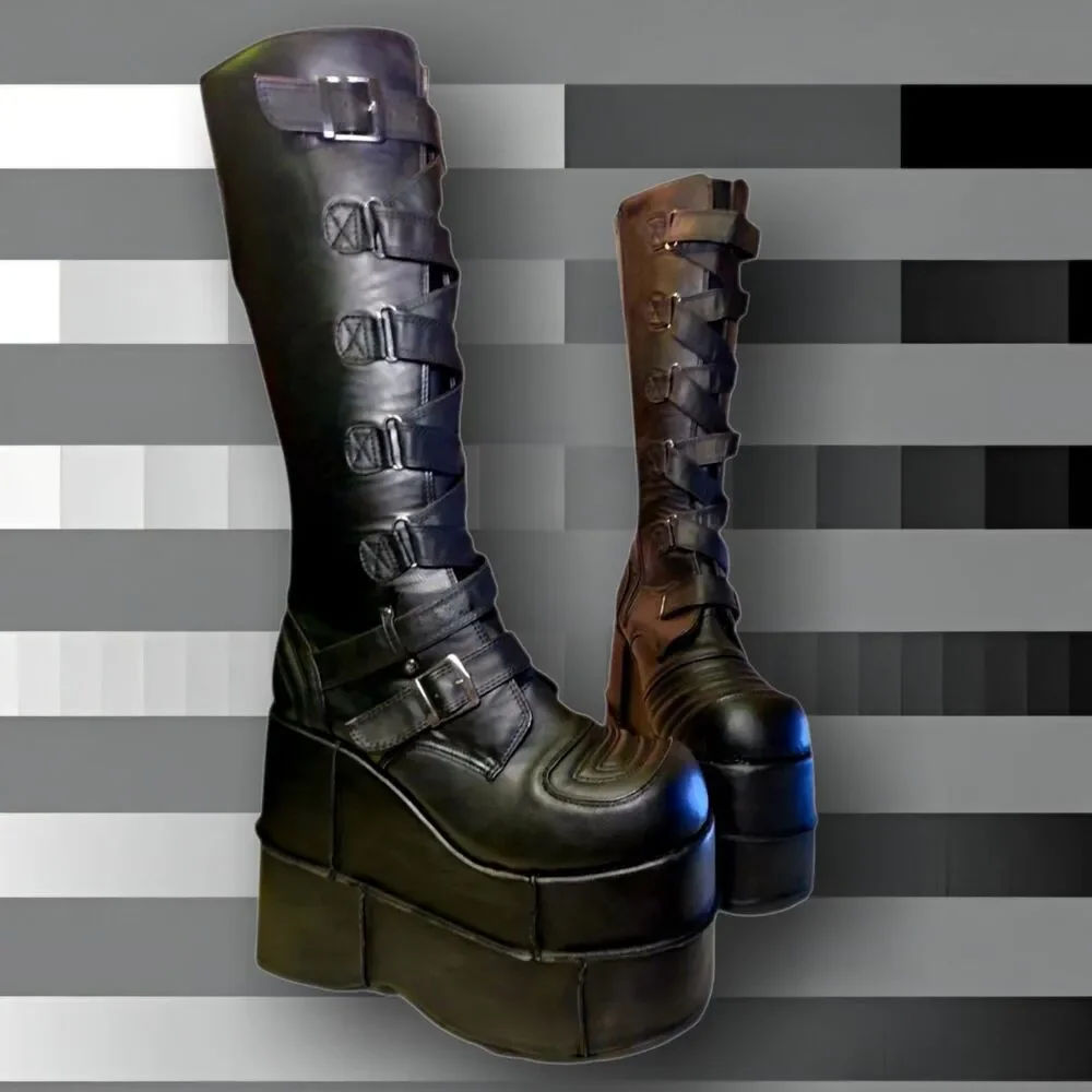 ★Demonia Stack 308 Platform Boots Mens 12 Goth Cyber Punk Stompers Deadstock